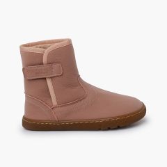 Barfußstiefel Leder mit schafsfellähnlichem Futter Rosa