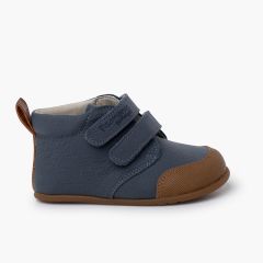 Kinder Barfußstiefel Leder verstärkte Spitze Blau