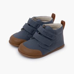 Kinder Barfußstiefel Leder verstärkte Spitze Blau