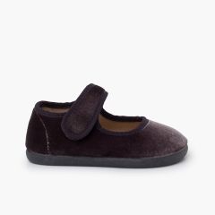 Barefoot-Mary Janes Samt Klettverschluss Grau