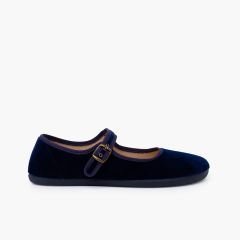 Damen-Barfuß-Mary Janes Samt Schnalle Marineblau