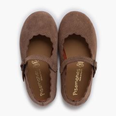 Mary Janes Veloursleder Wellenrand Schnalle Mausgrau