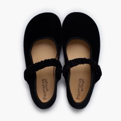 Barefoot-Mary Janes Samt gerafftem Riemen Schwarz