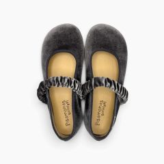Barefoot-Mary Janes Samt gerafftem Riemen Grau