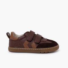 Barfuß Kindersneaker Seitenstreifen Braun