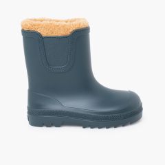 Barefoot Wide Chelsea-Regenstiefel Lammfellfutter Petrolgrau