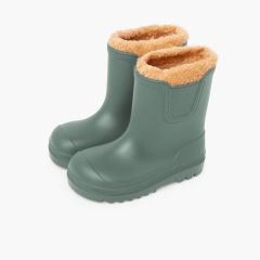 Barefoot Wide Chelsea-Regenstiefel Lammfellfutter Grün