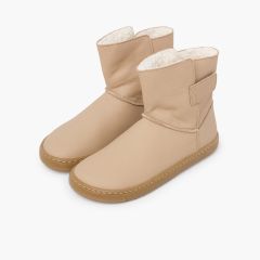 Mädchen-Barefoot-Stiefel Leder Klettverschluss Sand