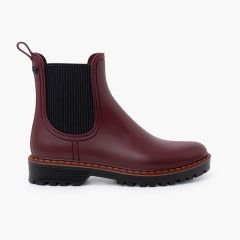 Damen-Gummistiefeletten Track-Sohle tri Bordeaux