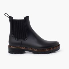 Damen-Gummistiefeletten Track-Sohle tri Schwarz