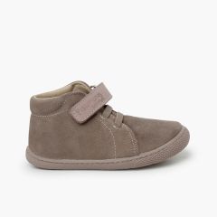 Barefoot-Stiefel Veloursleder Lederriemen und Schnürsenkeln Stein