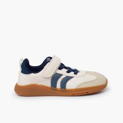 Blanditos Turnschuhe Seitenstreifen Klettverschluss und Schnürsenkel Beige und Blau
