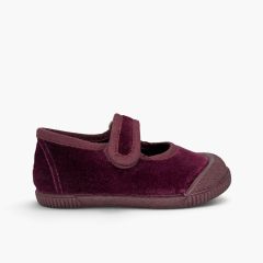 Barfuß-Mary Janes Samt Zehenkappe Gummi Bordeaux