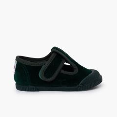 Barfuß- Riemchenschuhe Samt Zehenkappe Gummi Grün