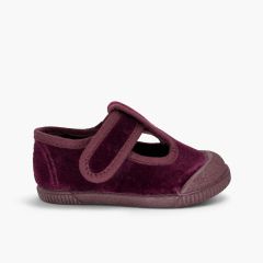 Barfuß- Riemchenschuhe Samt Zehenkappe Gummi Bordeaux