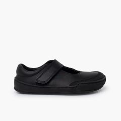 Barfuß-Lederschuhe Mary-Jane-Stil Mädchen Schwarz