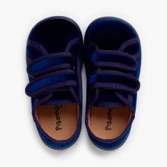 Barfuß-Sneaker Samt doppeltem Klettverschluss Marineblau