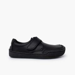 Barfuß-Schulschuhe Leder Jungen Schwarz