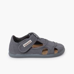 Barfuß-Sandalen Kinder Canvas breitem Verschluss asfalto