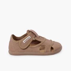 Barfuß-Sandalen Kinder Canvas breitem Verschluss Erde
