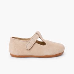 Barfuß Riemchenschuhe Wildleder Jungen erste Schritte Beige