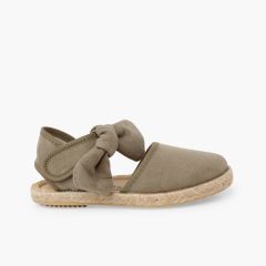 Espadrilles Mädchen Schleife Wildleder-Optik Olivgrün