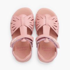 Barfußsandalen für Mädchen Schmetterling aus Leder Rosa