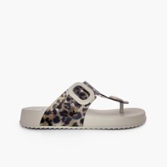 Damen-Strandsandalen Bari Animal Print Sand