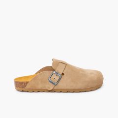 Bio-Clogs für Damen Spaltleder Beige