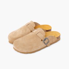 Bio-Clogs für Damen Spaltleder Beige