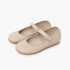 Barfuß Mary Janes Kommunion Klettverschluss Knopf Beige