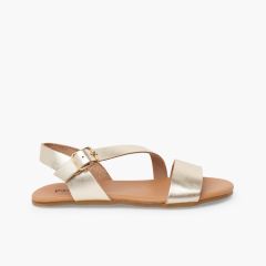 Barefoot-Sandalen mit Kreuzriemen Champagner