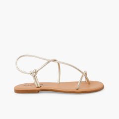 Sandalen tubulären Riemen gepolsterter Innensohle Champagner