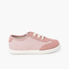 Wildleder-Mix Sneaker mit Schnürung Rosa