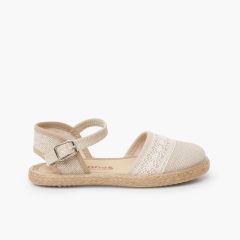 Espadrilles Zeremonie Leinen Klöppelspitze Roh