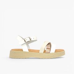 Mädchen-Sandalen Riemen Schnalle und geflochtener Sohle Weiß