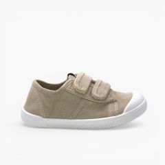 Barfuß-Sneaker gewaschenem Canvas Klettverschlüssen Sand