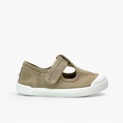Barfuß-Schuhe T-Steg gewaschenem Canvas Jungen Sand