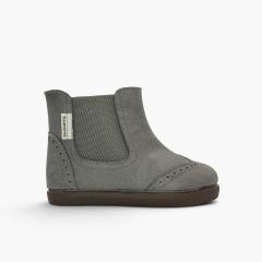 Barfuß-Stiefeletten Mädchen dekorativer Brogue-Verzierung Grau