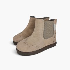 Barfuß-Stiefeletten Mädchen dekorativer Brogue-Verzierung Mausgrau