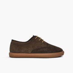 Blucher Kinder Veloursleder Schaftrand Schnürsenkel Braun