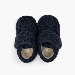 Barfuß-Hausschuhe Stiefelform Teddyfell-Optik Marineblau