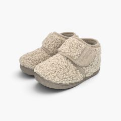 Barfuß-Hausschuhe Stiefelform Teddyfell-Optik Beige