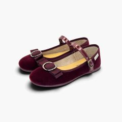 Samt-Mary-Janes Schleife Schnalle Bordeaux