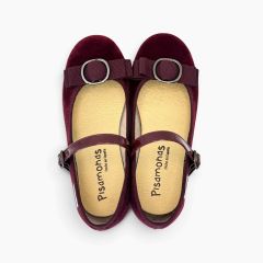 Samt-Mary-Janes Schleife Schnalle Bordeaux