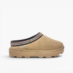 Clogs Ethno-Band Plateau weichem Fellfutter Mausgrau