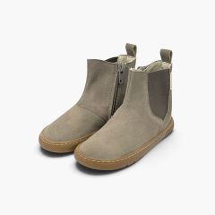 Barfußstiefel geprägter Lederoptik Mausgrau