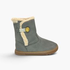 Barfußstiefel Teddyfutter Knopfverschluss Grau