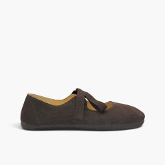 Barefoot-Mary-Janes Veloursleder Damen Ripsband-Schleife Braun