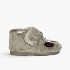 Hausschuh-Stiefeletten mit Welpenmotiv Kinder Mausgrau